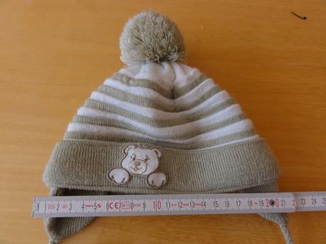 Komplet béžovobílá čepice se šálou s medvídkem, 80