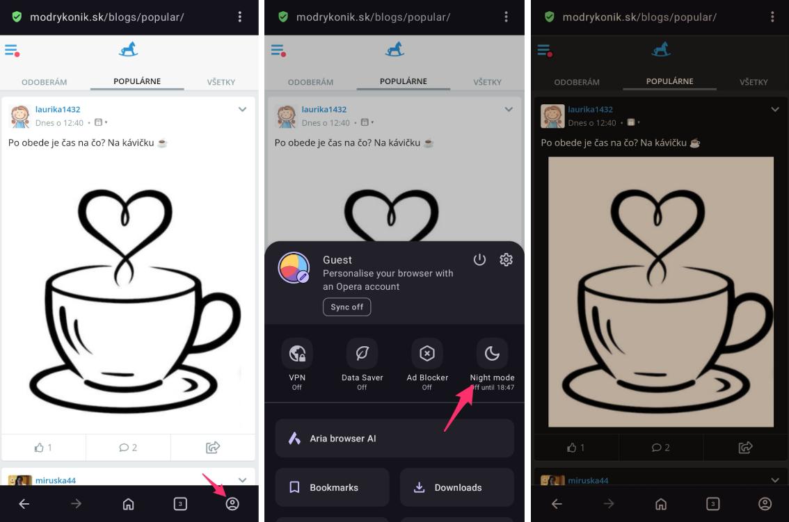 Nastavení Auto Dark Mode v Opera