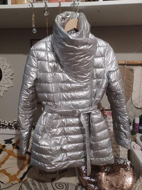 Zimní stříbrná bunda s páskem, mohito,s