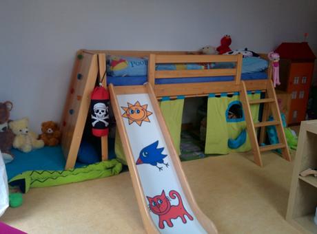 Dětská vyvýšená dřevěná postel - domestav, šířka (cm): 95,délka (cm): 210