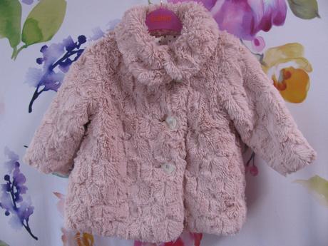 Kožešinový růžový kabátek - 9-12 měs., nutmeg,80