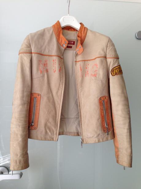 Kožená bunda mustang vel.s, 36 béžová oranž unisex, s