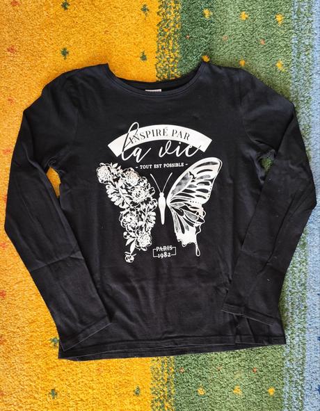 Dívčí černé triko s dlouhým rukávem, 146