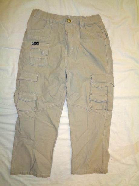 Béžové plátěné kalhoty - kapsáče 128/134, 128