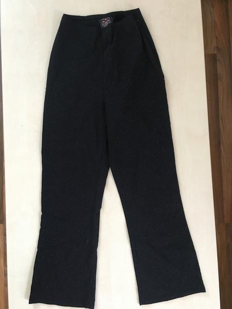 Černé kalhoty se stříbrným třpytem, vel xs/s, scr, xs