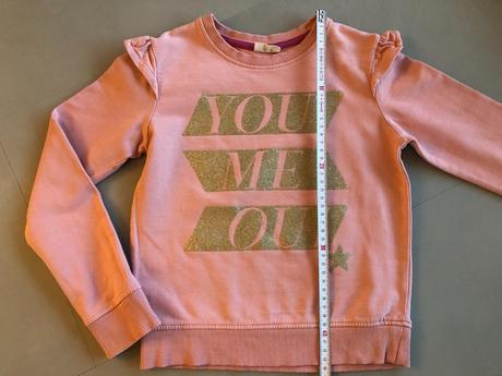 Růžová meruňková mikina volán třpytky 122cm 5-6let, 122