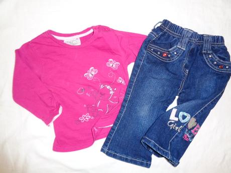 Nádherné riflíky love + kočičkové tričko, okay,80