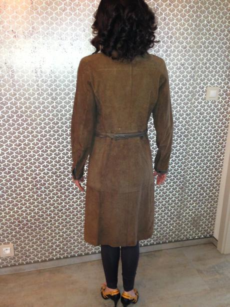 Luxusní kabát kůže max mara vintage vel.36,s khaki, s