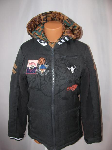 Zimní šedočerná skvělá bunda s kapucí desigual, desigual,164