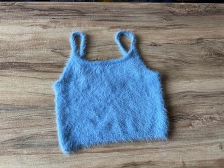 Modrý pletený crop top, new yorker,xs