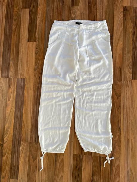 Bílé pohodlné kalhoty do tkanic, vel m, dromedar, dromedar,m