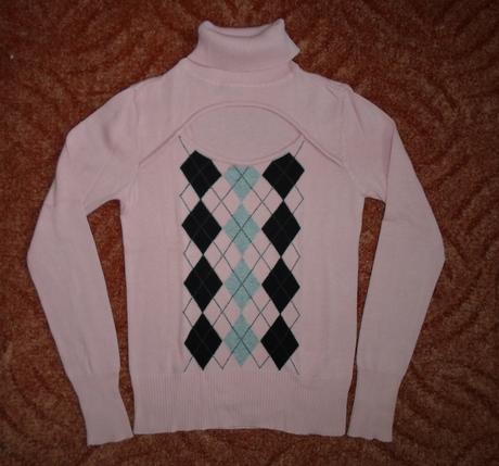 Růžový černý svetr svetřík rolák roláček, s