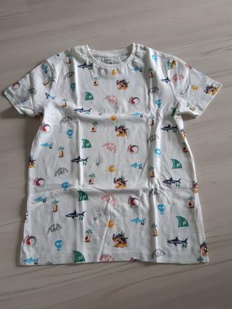 Bílé tričko s pirátskými motivy vel. 146/152, marks & spencer,146