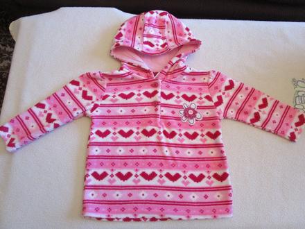 Velmi pěkná červená flaušová mikina s kapucí, v.80, kik,80