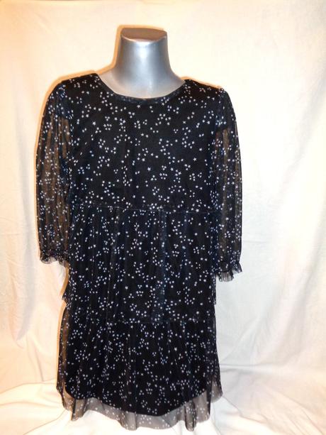 Luxusní černé volánové šaty s hvězdičkami, bluezoo,134