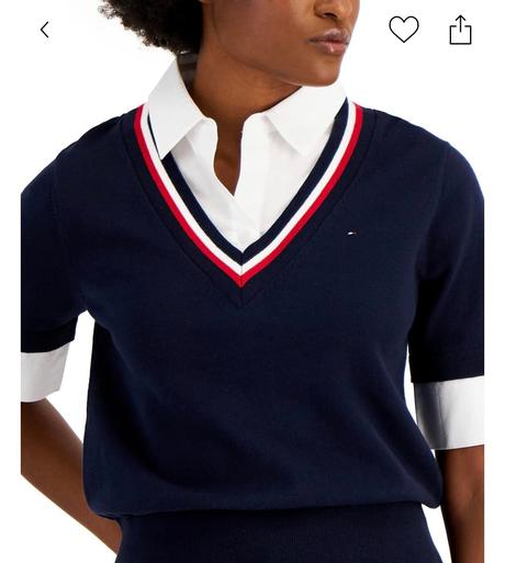 Navy svetřík s podšitou bílou košilí tommy hilfige, tommy hilfiger,s