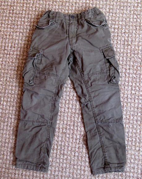 Zateplené / vyteplené khaki kalhoty h&m vel. 122, h&m,122