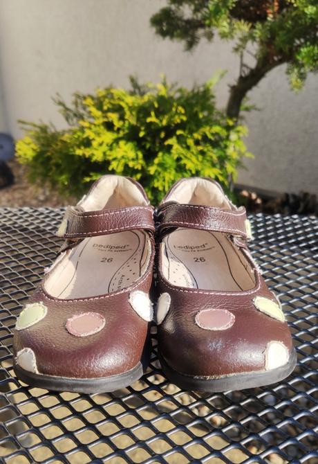 Puntíkované celokožené balerínky pediped barefoot, pediped,26