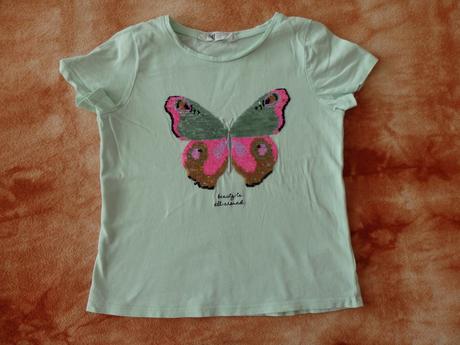 Tričko s motýlkem s překlápěcími flitry 122/128, h&m,122