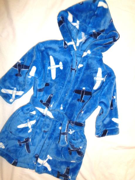 Měkoučký modrý flízový župan s letadly, marks & spencer,92