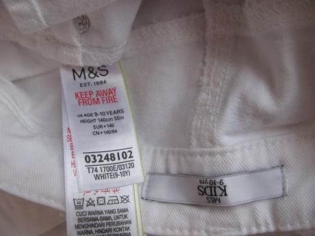 Džínové elastické trhané bílé kalhoty s laclem m&s, marks & spencer,140