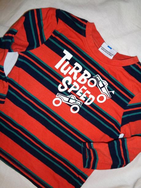 Super oranžové pruhované tričko s autama, topolino,98