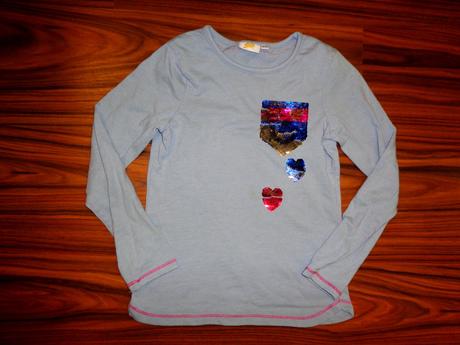 Šedomodré tričko s flitrovou aplikací 122/128, kids,122