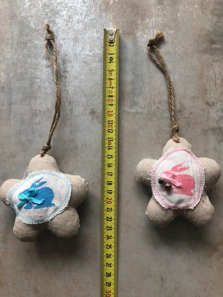 2ks jaro vintage dekorace zajíc růžová modrá látka, 