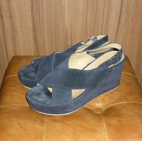 Tmavě modré kožené sandály na klínku tamaris, tamaris,39