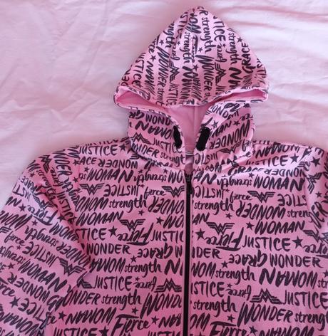 Světle růžová mikina na zip s kapucí wonderwoman, 164