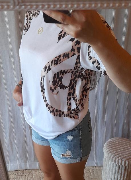 Siksilk pánské bílé tričko s leopardím vzorem, m