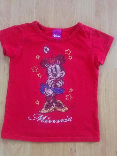 Tričko s minnie, riflová sukně 3/4 roky, oshkosh,104