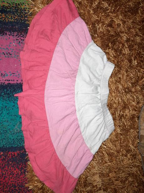 Tříbarevná růžová sukýnka na holku nošená, 116