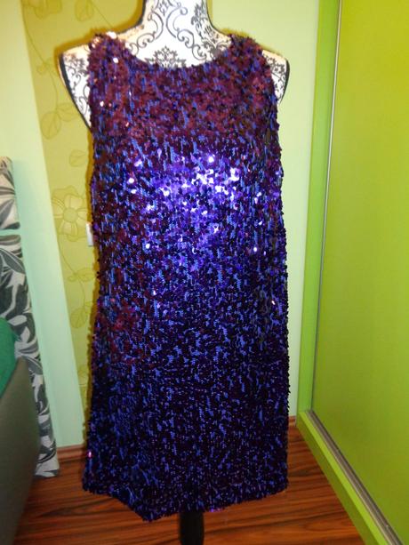 Luxusní fialové flitrové šaty uk 14, new look,42