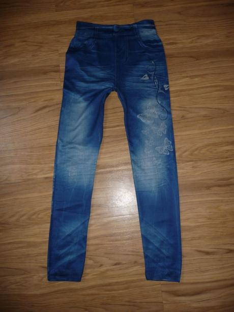 Jeans efekt dívčí/dámské legíny s motýly na 13-14l, 164