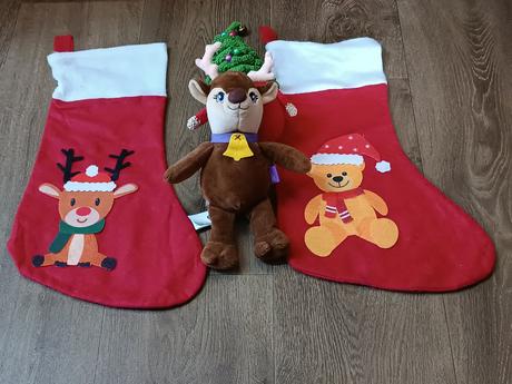 Vánoční set - háčkovaný skřítek, plyšový sob, 