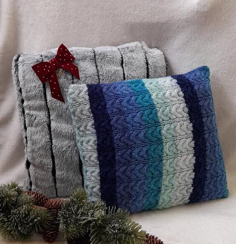 Copánkový pletený povlak ombré modrý tyrkys, 