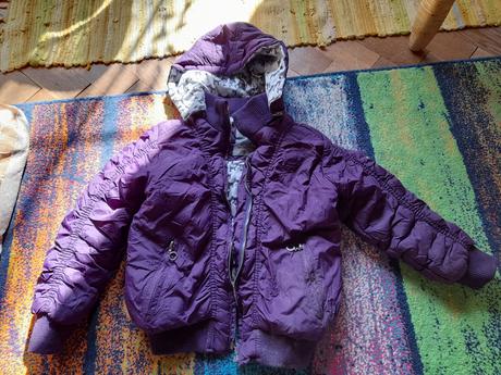 Fialová bunda s pejsky zimní sportovní, 116