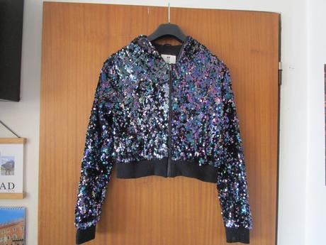 Téměř nová černá bunda s flitry, vel. 158/164, h&m,158