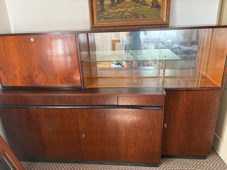 Halabala skrin, sekretar tmave hnede drevo -retro,