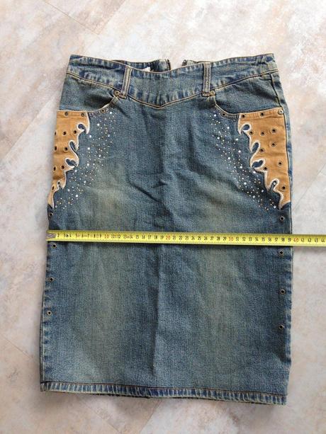 Džínová sukně country styl vel.s/36 kamínky,cvoky, terranova,s