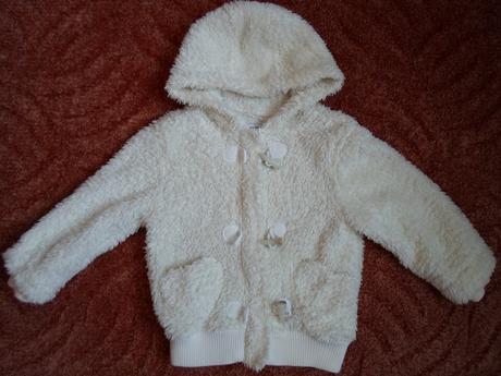 Bílá chlupatá bunda bundička kabátek chlupatka, f&f,104