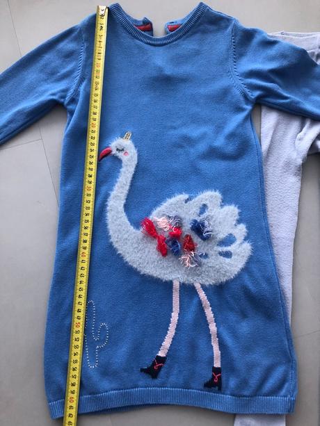Modré šaty+punčochy pletené 4-5let plameňák 110cm, marks & spencer,110