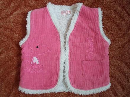 Růžová manžestrová vesta vestička s kožíškem., 104