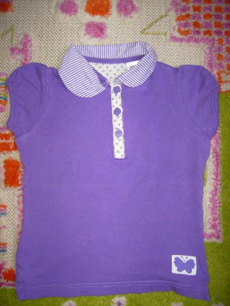 Fialové tričko s límečkem a na knoflíčky vel.92, c&a,92
