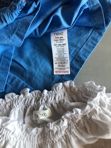 2halenky next bílá modrá krajka květy 104cm 3-4rok, next,104