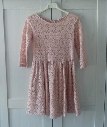 Růžové krajkové šaty šatičky, h&m,158