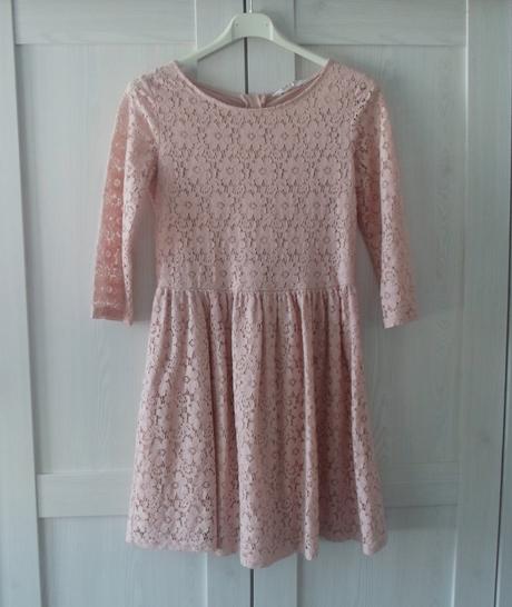 Růžové krajkové šaty šatičky, h&m,158