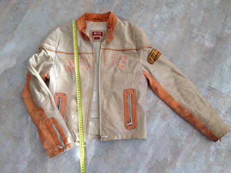 Kožená bunda mustang vel.s, 36 béžová oranž unisex, s