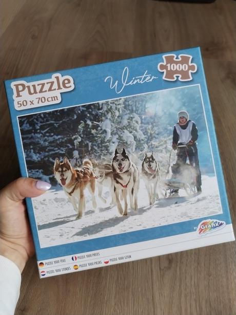 Nové puzzle winter husky 1000 dílků, 